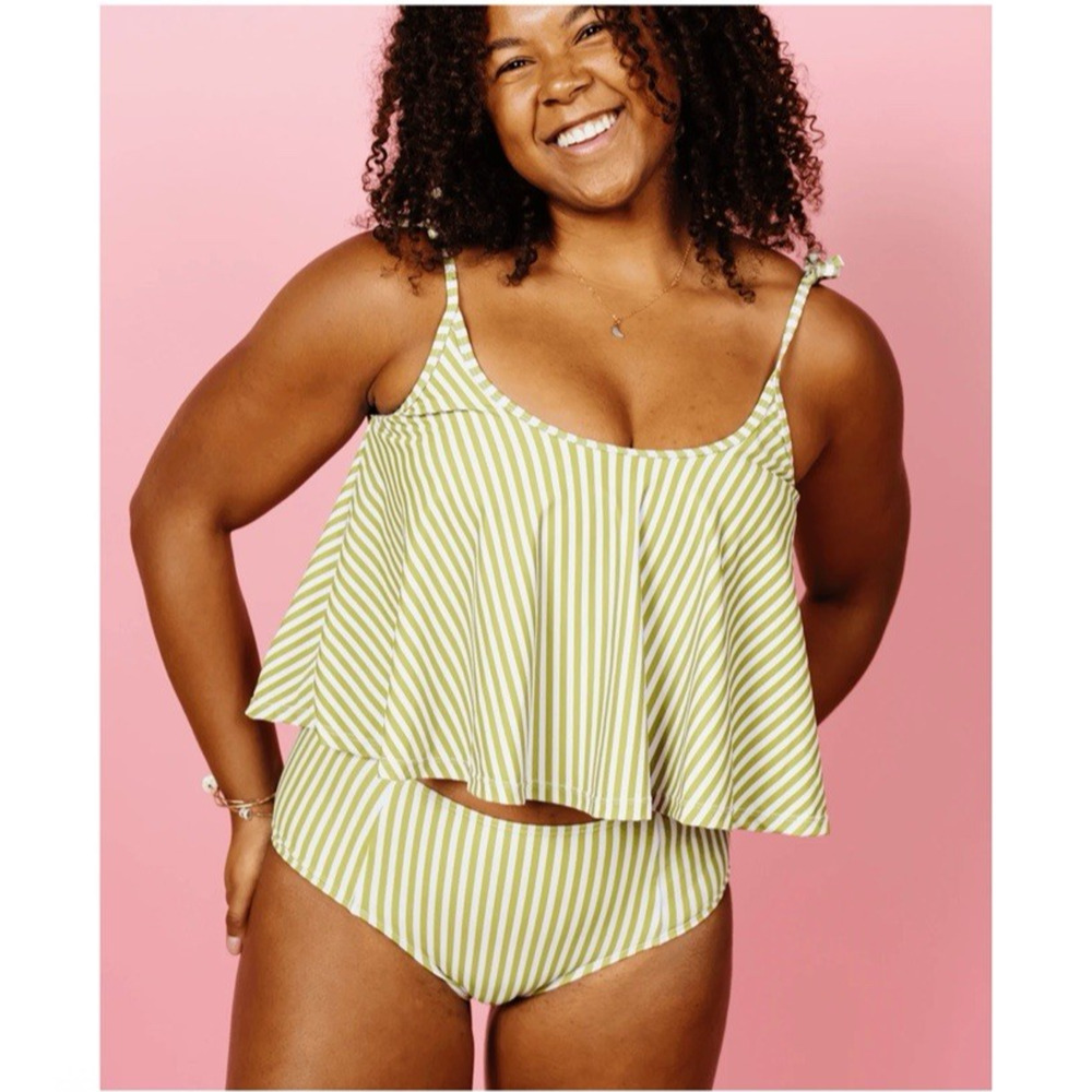 Kortni Jeane 2-Piece Swimsuit Sz S Pear Stripes Swing Top High Rise Bottoms - Picture 4 of 12